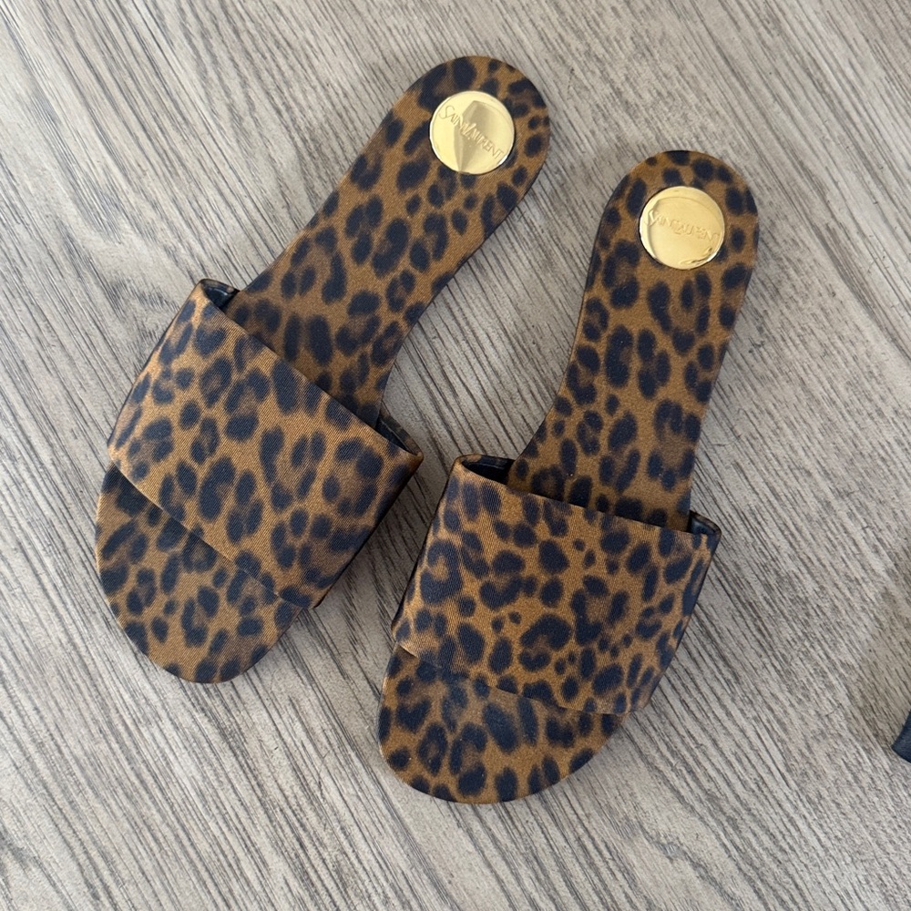 YSL Leopard Print Slide Sandals